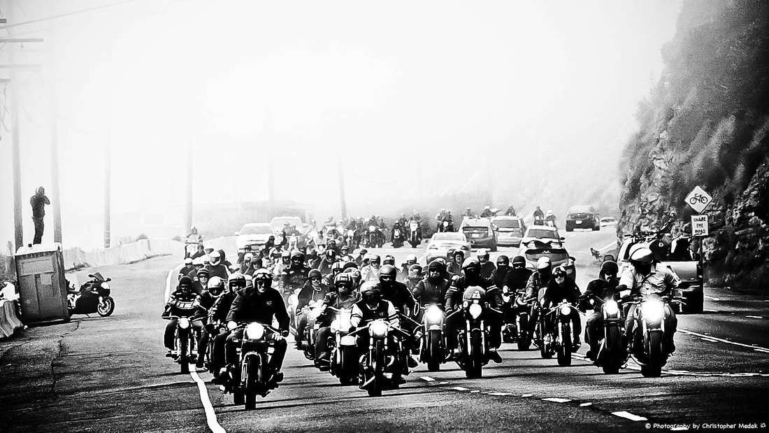 Bikers emerge from the fog of PCH